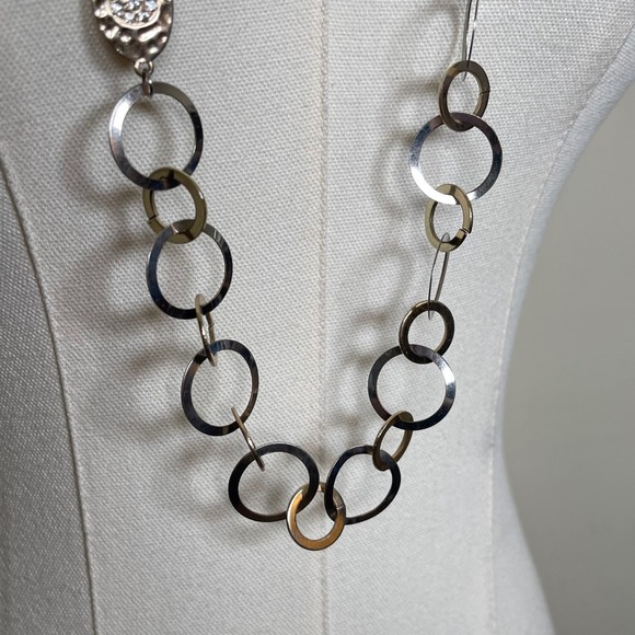 Mixed Metal Interlocking Circle Chain Link Belt Necklace Silver Gold Y2K Boho - Picture 4 of 7